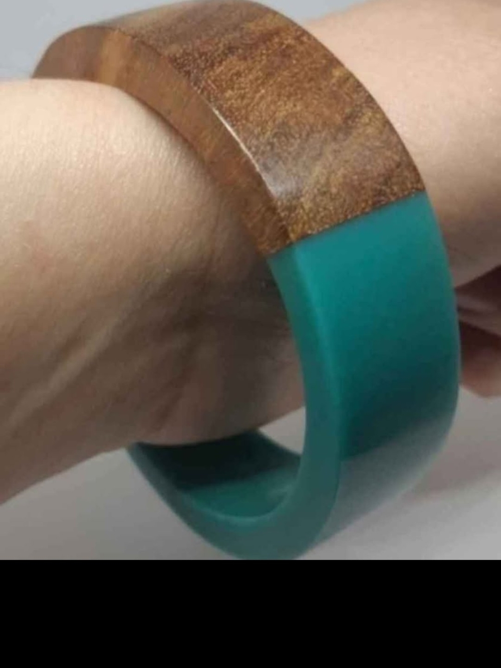 Wood and Teal Hybrid Smart Bangle Bracelet - Unbranded